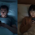 Due amici che chattano a letto